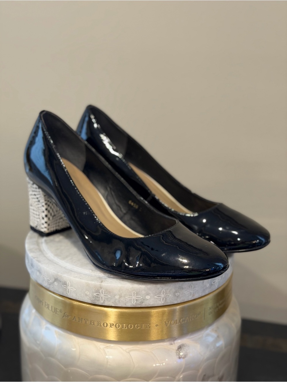 Shiny Black Patent Block-Heel Pumps